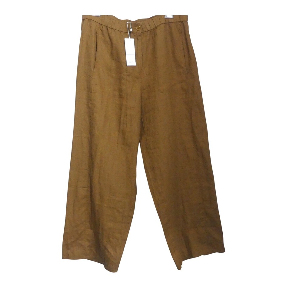NWT Eileen Fisher Bronze Organic Linen Wide Ankle Pants Large S4RII-P4701M